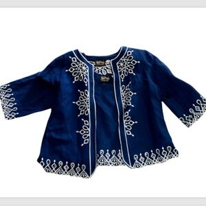 VTG Bob Mackie Wearable Art M Linen Blend Twinset Embroidery Cutouts Blue #235H
